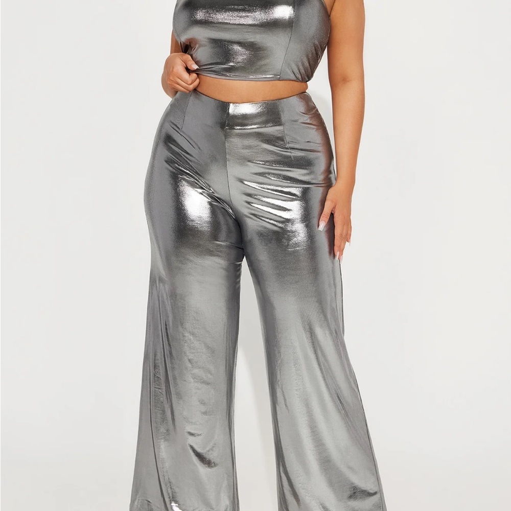 Magenta and Gunmetal Metallic Pant Set